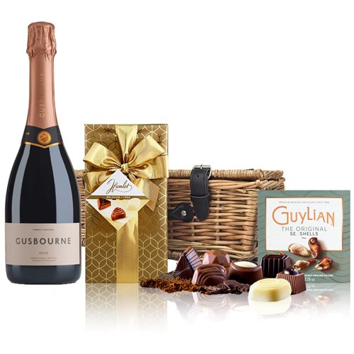 Gusbourne Rose English Sparkling 75cl And Chocolates Hamper